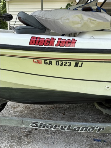 19 ft Warrior V87 Boat name and home port. Lettering from Miles H, GA