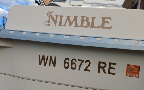 Nimble Nomad boat Lettering from Angela L, WA