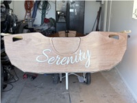 CLC Passagemaker Stern of my boat. Epoxied Marine plywood and varnish  Lettering from Gregory D, FL