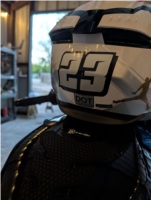 Back of my motorcycle helmet.  Lettering from Eddie Z, TX